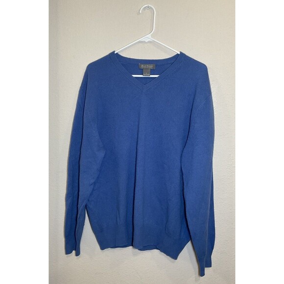 Mens Daniel  Cremieux Signature 100% Cashmere Blue V-neck Sweater Pullover L - Picture 1 of 5